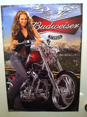 Vintage Budweiser Motorcycle Biker Babe Poster- STURGIS - 2005 • $8