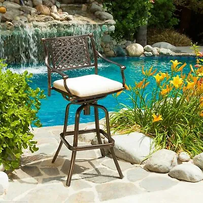 Sierra 30-Inch Outdoor Cast Aluminum Swivel Bar Stool W/ Cushion • $359.92