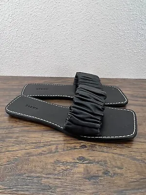 $99.88 • Buy Staud Nina Flat Rouched Slide Sandal Tan Black Soft Leather 36 US 6 