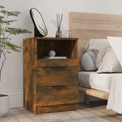 Industrial Rustic Smoked Oak Wooden Bedside Table Cabinet Nightstand 2 Drawers • £39.89