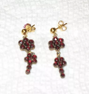 14k Vintage Bohemian Garnet Dangle Earrings • $49
