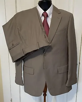 Pronto Moda Europa Men’s Suit 36S Jacket 30 X 30 Pant Beige Pinstripe 100% Wool • $72