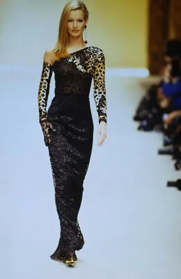 VALENTINO Vintage AW1992 Runway Leopard Sequin Metallic Embroidered Lace Dress M • $120000
