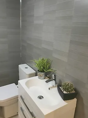 £0.99 • Buy Graphite Grey Modern Tile Effect Bathroom Panels Shower Wall PVC Cladding