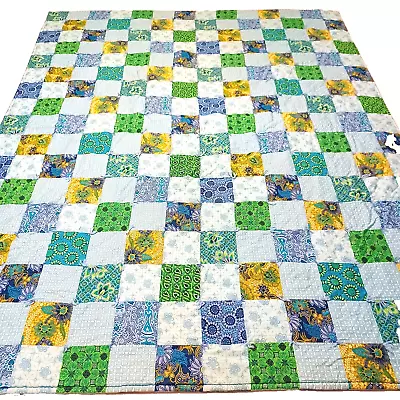 Patchwork Quilt Blanket Handmade Stiched 96 X79  Granny Cottage Core Vintage  • $47.99