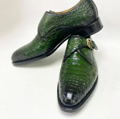 Handmade Men Green Crocodile Shoes Leather Monk Strap Office Shoes For Mens • $134.99