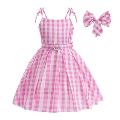 Girls Kids Barbie Fancy Dress Costume Princess Party Tartan Slip Bowknot Skirt • £15.82