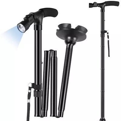 $17.99 • Buy Adjustable Walking Cane Stick All Terrain Pivoting Base Folding Travel Cane LED