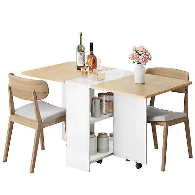 Folding Dining Table With Wheels Storage Racks Kitchen Table For Small Apartment • $87.29