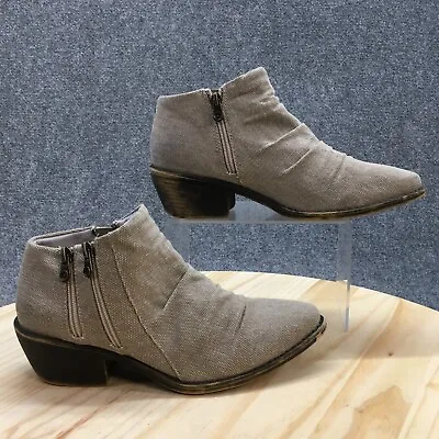 Blowfish Malibu Boots Womens 9 Ankle Booties Beige Canvas Cuban Zip Up Casual • $21.24