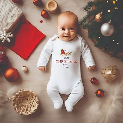 Personalised My First Christmas Baby Rompersuit - First Christmas Sleepsuit • £11.99