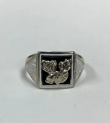 10K White Gold Loyal Order Of Moose Men's Ring - Size 10.25 • $299.95