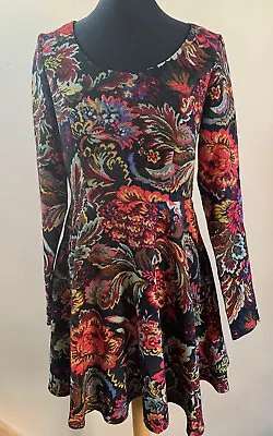 Madam Rage Black Tapestry Print Fit And Flare Dress Size 8 • £4.50