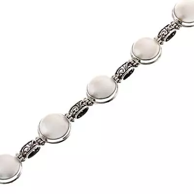 925 Silver Filigree Link White Mabe Ocean Cultured Pearl Sterling Bracelet 7-8  • $99.95