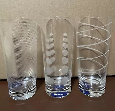 3 NEW Mikasa Highball Etched Cheers Glasses 7 1/4” • $50