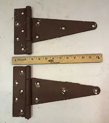 2 Vintage Large Heavy 12'' Farm Barn Door Gate Strap Hinges Great Old Patina • $25