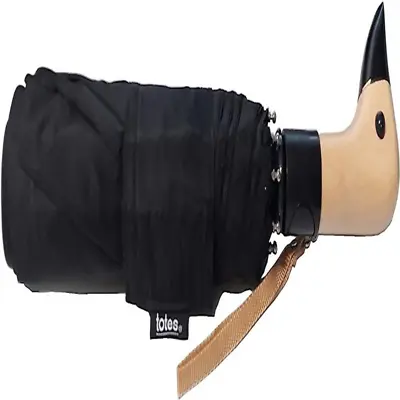 Totes Auto Open Neverwet Wooden Duck Handle Umbrella Black  • $40.52