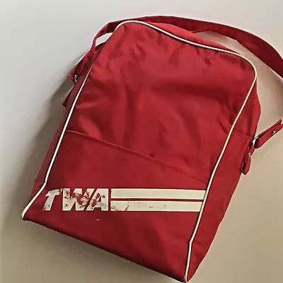 Vintage TWA Trans World Airlines Carry On Tote Travel Bag Red W White Trim  • $19.99