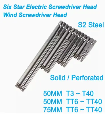 6 Stars Bit Wind Screwdriver Bit Plum Blossom Drill Bits 50/75mm T3~T40 TT3~TT40 • $12.98