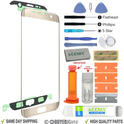 Samsung Galaxy S7 Edge Replacement Screen Front Glass Lens Repair Kit GOLD UK • £17.99