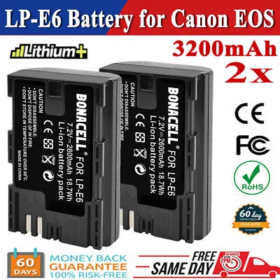 £17.99 • Buy 2x LP-E6 Battery For Canon EOS 5D 5DS Mark III Mark II 6D 7D 60D 70D 80D Camera