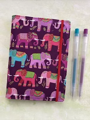 Elephants Indian A6 Notebook Reusable Handmade Fabric Cover Elastic Pad • £7.50