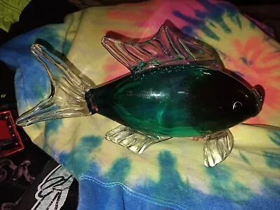Vintage Fish Murano Style Art Glass Blown Sculpture Figurine Large 7x12 Inches • $35
