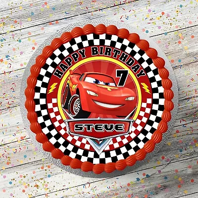 Lightning McQueen Theme Personalised 8  Round Edible Cake Topper • £5.90