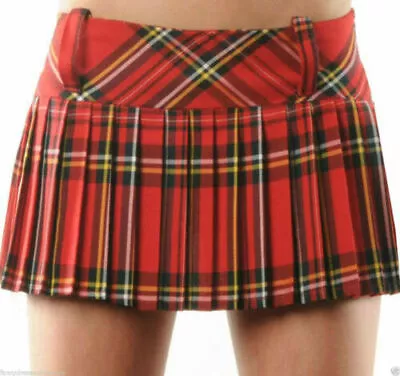 Ladies School Girl Red Check Full Pleated Sexy Scottish Tartan Hipster Skirts • £9.99