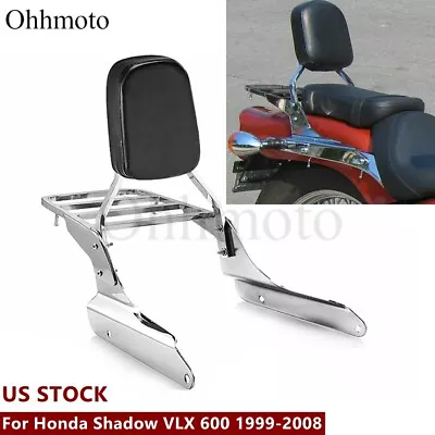 Chrome Backrest Sissy Bar & Luggage Rack For Honda Shadow VLX600 1999-08 VT600 • $49.99