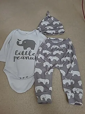 Baby Boy Elephant Little Peanut Outfit 0-3 Months Vest Trousers Hat • £2.99