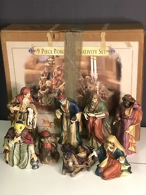 Grandeur Noel Collector's Edition Large Hand Painted Porcelain Nativity Set 8 Pc • $251.20