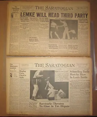 2- Original 1936 & 1938 Saratogian - Joe Louis & Max Schmeling Fights • $49