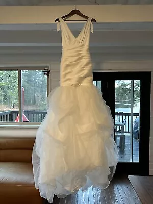 WHITE By Vera Wang Ivory Pleated Satin + Tulle Organza Wedding Dress Size 2 NTW • $300