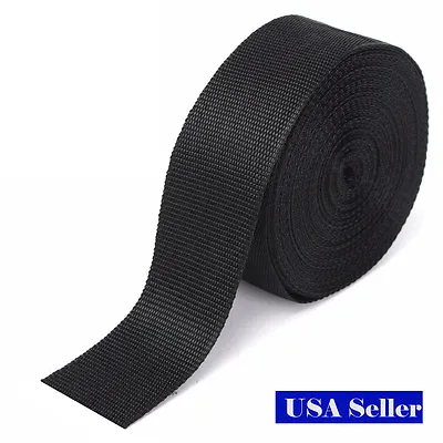 1/3/4/1.5/2  Inch Polypropylene Webbing: Black Nylon Strap 5/10/25 Yards • $12.95