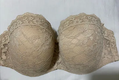 M&S UNDERWIRED STRAPLESS PADDED LACE BALCONY BRA In ROSE QUARTZ NUDE Size 40DD • £11.99