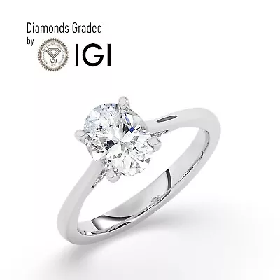 Oval Solitaire Hidden Halo 14K White Gold Engagement Ring2ct Lab-grown IGI • $1674