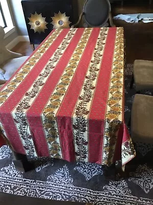 French Vent Du Sud Cotton Red & Yellow With Olives Tablecloth 112x55 Rectangle • $34.50