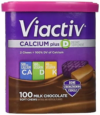 Viactiv Calcium Plus D Dietary Supplement Soft Chews Milk Chocolate 100Ct 6 Pack • $89.01