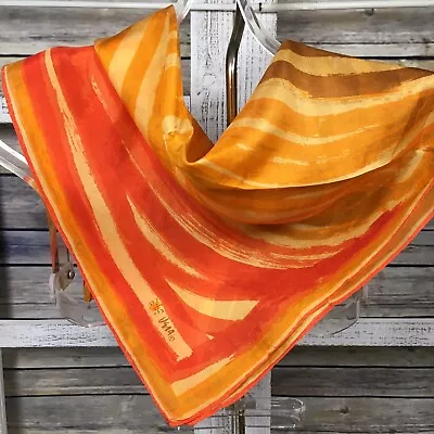 VERA NEUMANN Silk Scarf MCM Modernist GEO Geometric Orange Yellow 23” Sq FLAWS • $8.99