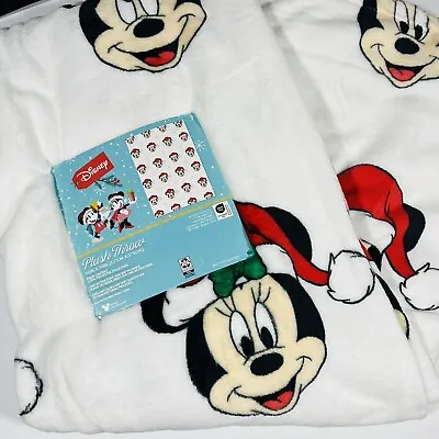 Disney Mickey & Minnie Mouse Christmas Throw Blanket 50”x70” Santa Hats White • $41.64