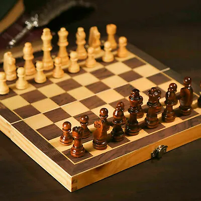 Large 30x30CM Vintage Wooden Chess Wood Board Hand Carved Crafted Folding Game • $15.92