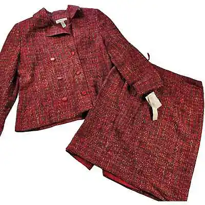 NWT Amanda Smith PETITE Twill Red Skirt Suit Set Wool Blend 10P • $44.99