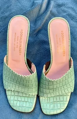 Donald J Pliner Italy Women's Villa Sandal Size 6 Heel Mule Slide Green Leather • $30