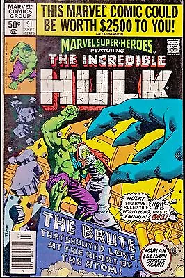 Marvel Super-heroes #91 1980 Vg+  Hulk -harlan Ellison Strikes...stan Lee/thomas • $6.99