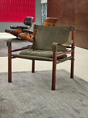 Safari Chair Green Leather Vintage Lounge By Arne Norell  • $1800