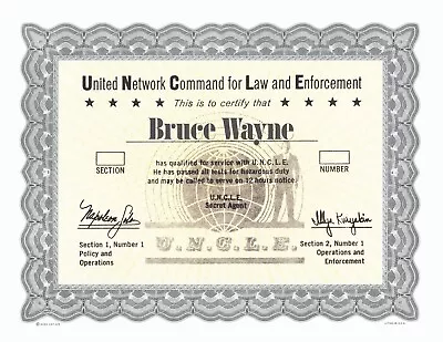 Personalized The Man From U.n.c.l.e. Certificate -vintage Reprint • $14.95