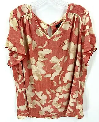 H By Halston Blouse Womens Plus 20W Red Floral Keyhole Neckline Bell Sleeve • $21.50