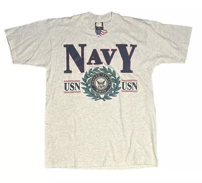 VINTAGE Y2K USA US Navy Graphic T Shirt Made In USA T Shirt Gray Size L NWT • $19.99