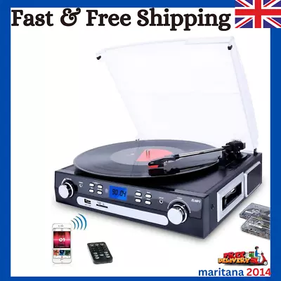 Bluetooth Record Player With Stereo Speakers Turntable For Vinyl To MP3 • £68.99